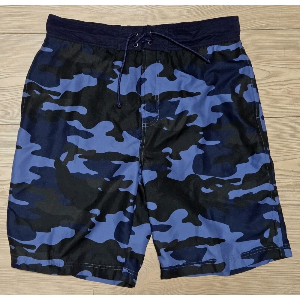 Bass Pro Shops Swim Shorts Mens Medium Blue Camo Mesh Pockets Trunks